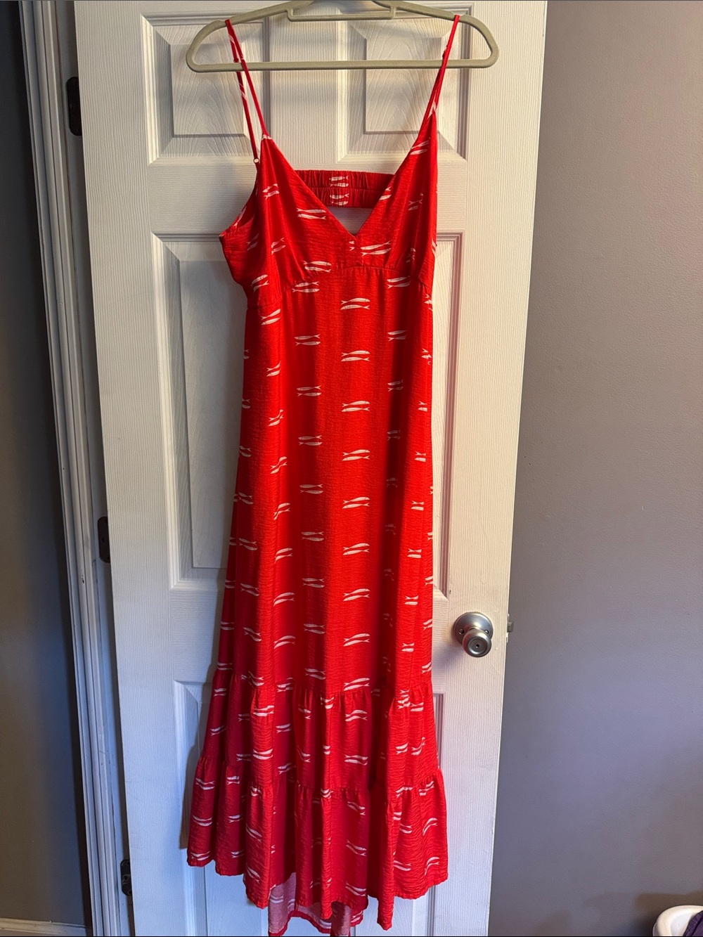 a new day Red Maxi Dress with White Accent Print